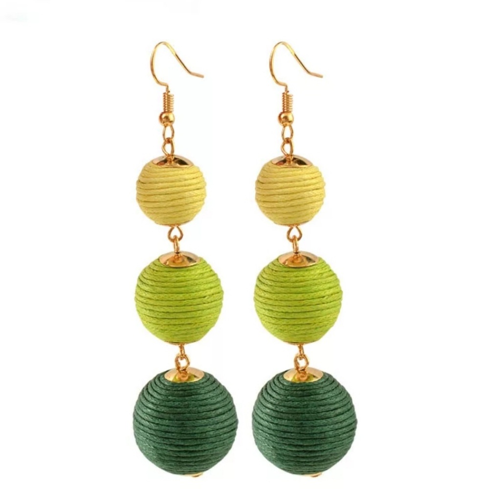 Bohemian Triple Ball Tassel Earring Multi Green